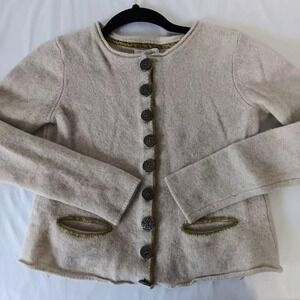 Sundance Cardigan Sweater Girls XS Beige Extrafine Merino Wool Button Front